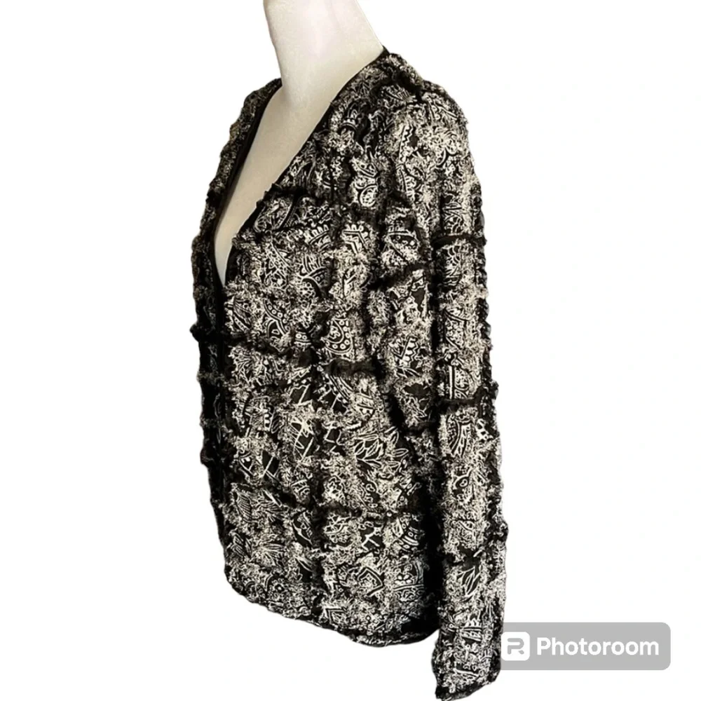 Chico's Vintage Black Silk Blend Ruffle Sequin Open Jacket Size 1 (M)